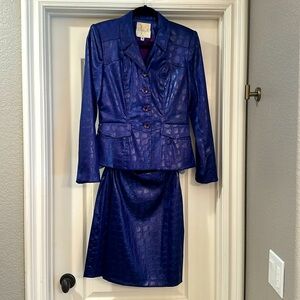 Ladies size 4, Alberto Malaki Sport by Cache purple animal print skirt suit